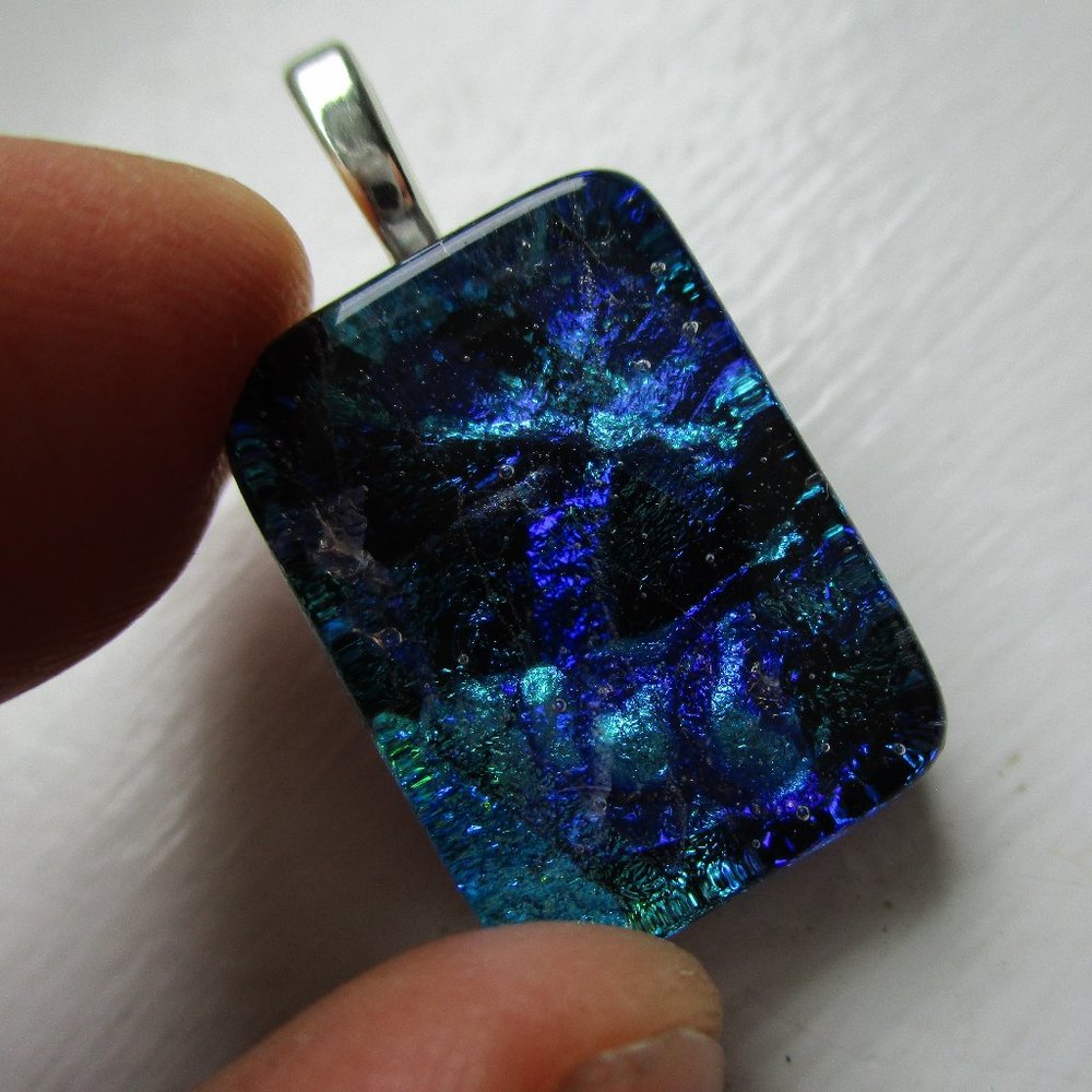 SALE!!!Galaxy Blue Shimmery Swirl Dichroic Glass Pendent